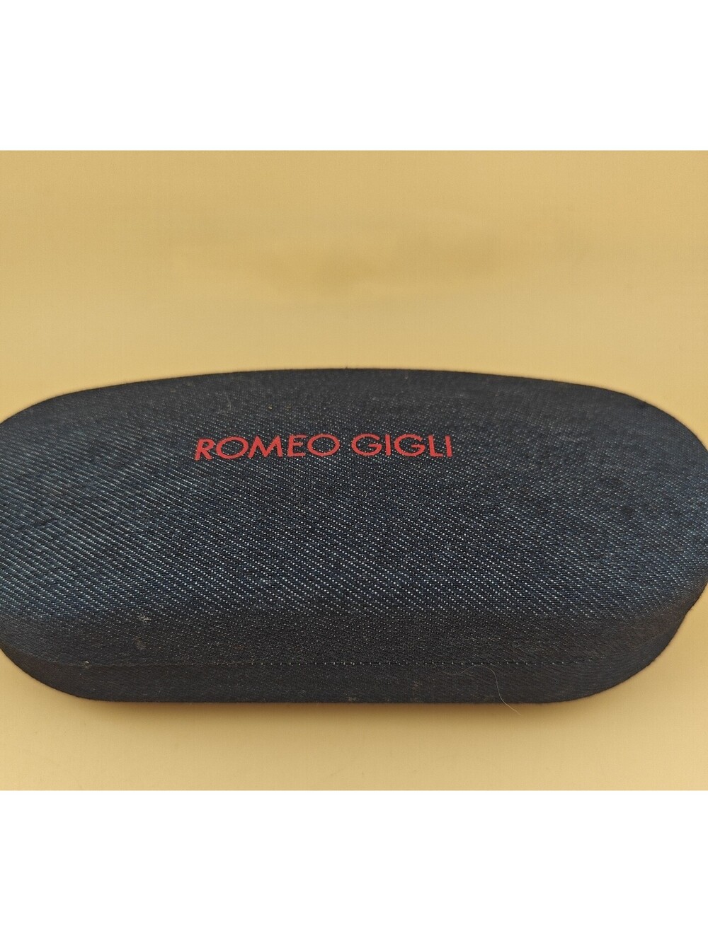 Romeo Gigli Vintage Denim Hard Shell Eyeglass Case Red Logo